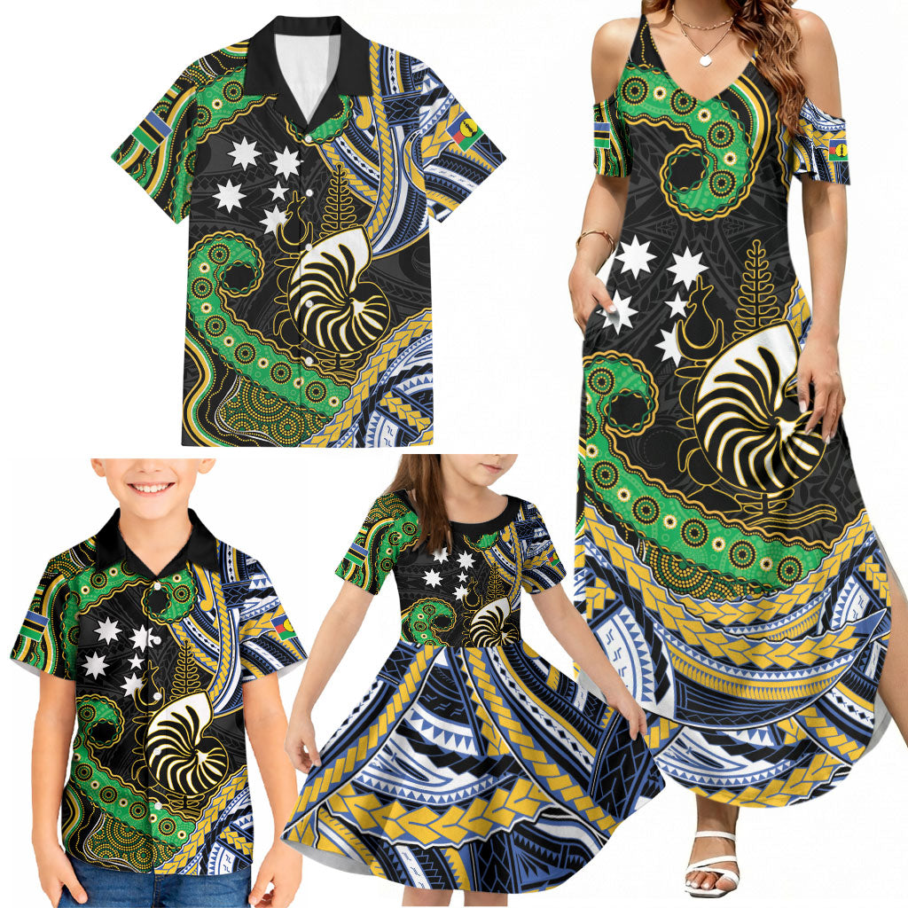 South Sea Islanders And New Caledonia Family Matching Summer Maxi Dress and Hawaiian Shirt Nautilus Shell Southern Cross Tribal Pattern