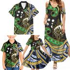 South Sea Islanders And New Caledonia Family Matching Summer Maxi Dress and Hawaiian Shirt Nautilus Shell Southern Cross Tribal Pattern