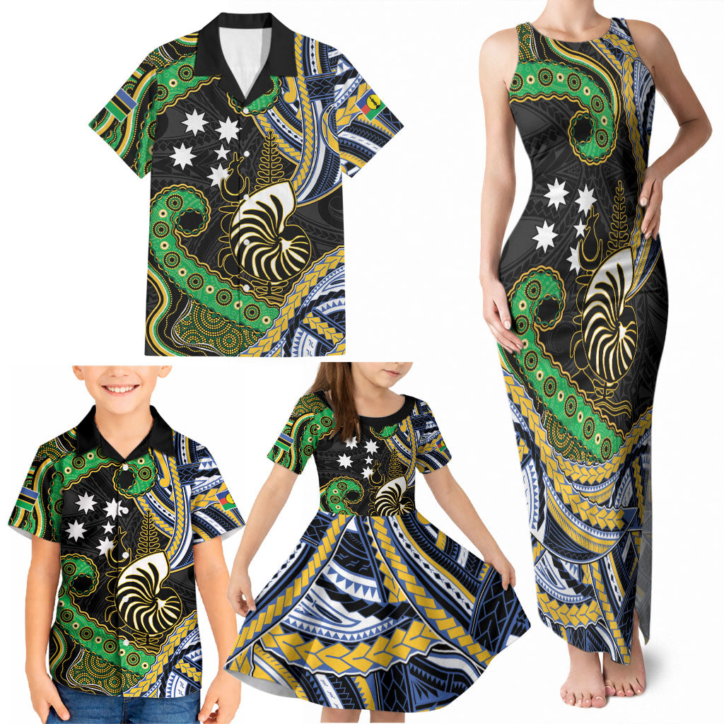 South Sea Islanders And New Caledonia Family Matching Tank Maxi Dress and Hawaiian Shirt Nautilus Shell Southern Cross Tribal Pattern