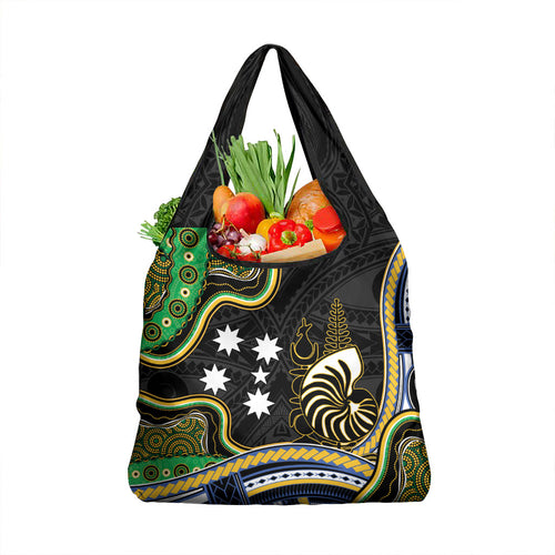 South Sea Islanders And New Caledonia Grocery Bag Nautilus Shell Southern Cross Tribal Pattern