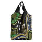 South Sea Islanders And New Caledonia Grocery Bag Nautilus Shell Southern Cross Tribal Pattern