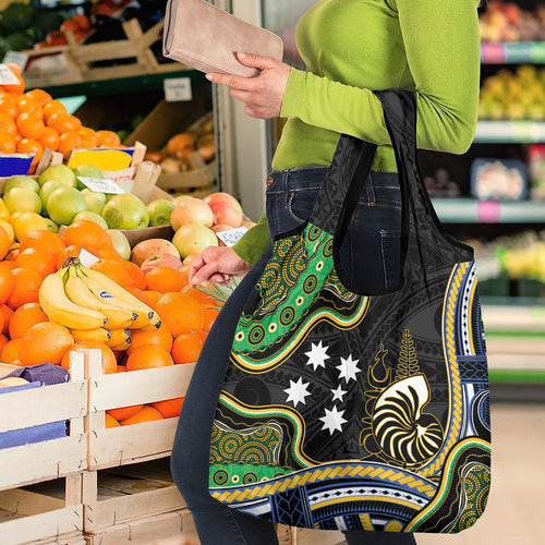 South Sea Islanders And New Caledonia Grocery Bag Nautilus Shell Southern Cross Tribal Pattern