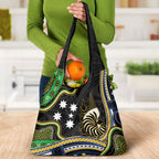 South Sea Islanders And New Caledonia Grocery Bag Nautilus Shell Southern Cross Tribal Pattern