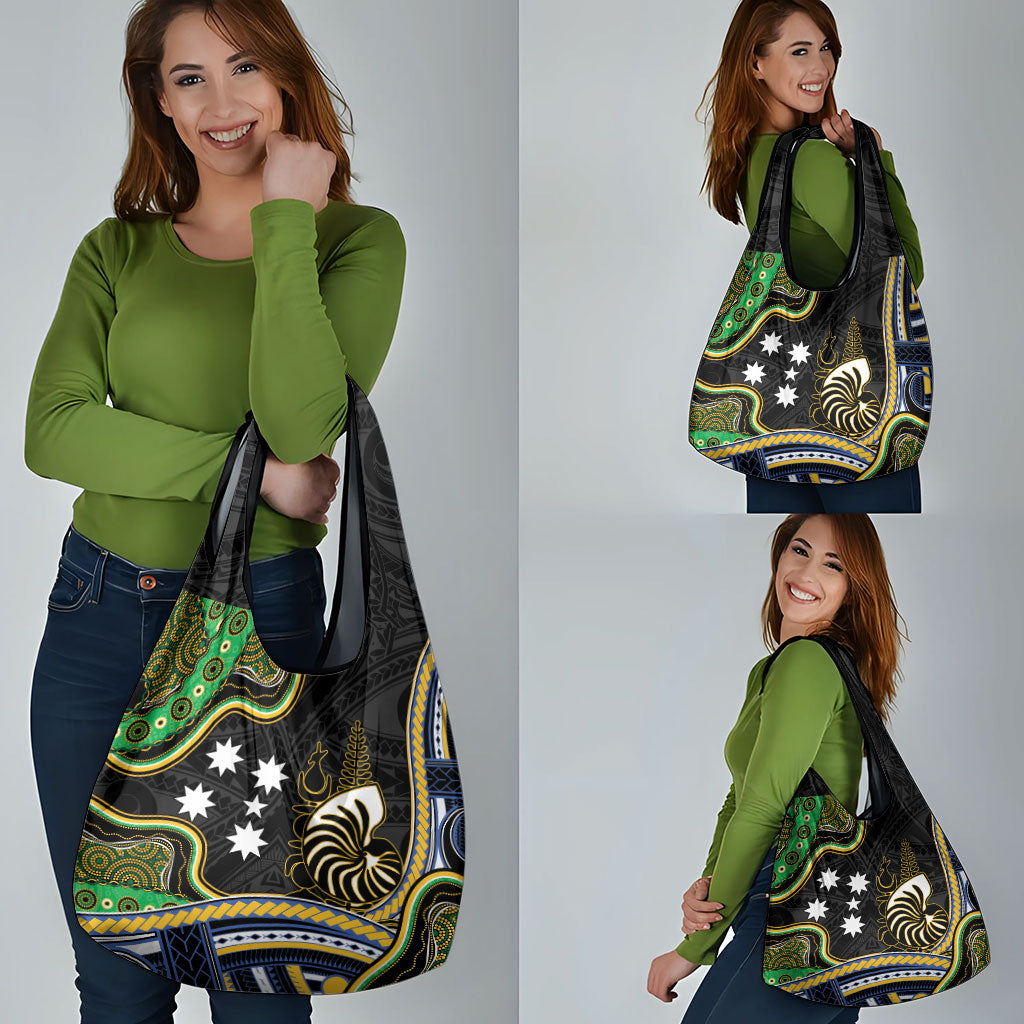 South Sea Islanders And New Caledonia Grocery Bag Nautilus Shell Southern Cross Tribal Pattern