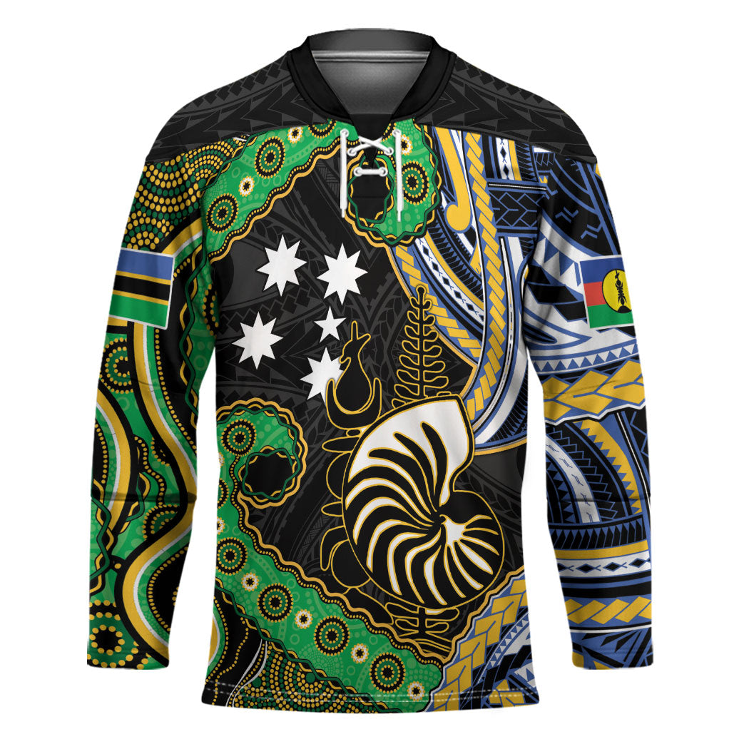 South Sea Islanders And New Caledonia Hockey Jersey Nautilus Shell Southern Cross Tribal Pattern