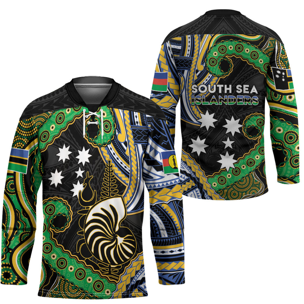 South Sea Islanders And New Caledonia Hockey Jersey Nautilus Shell Southern Cross Tribal Pattern