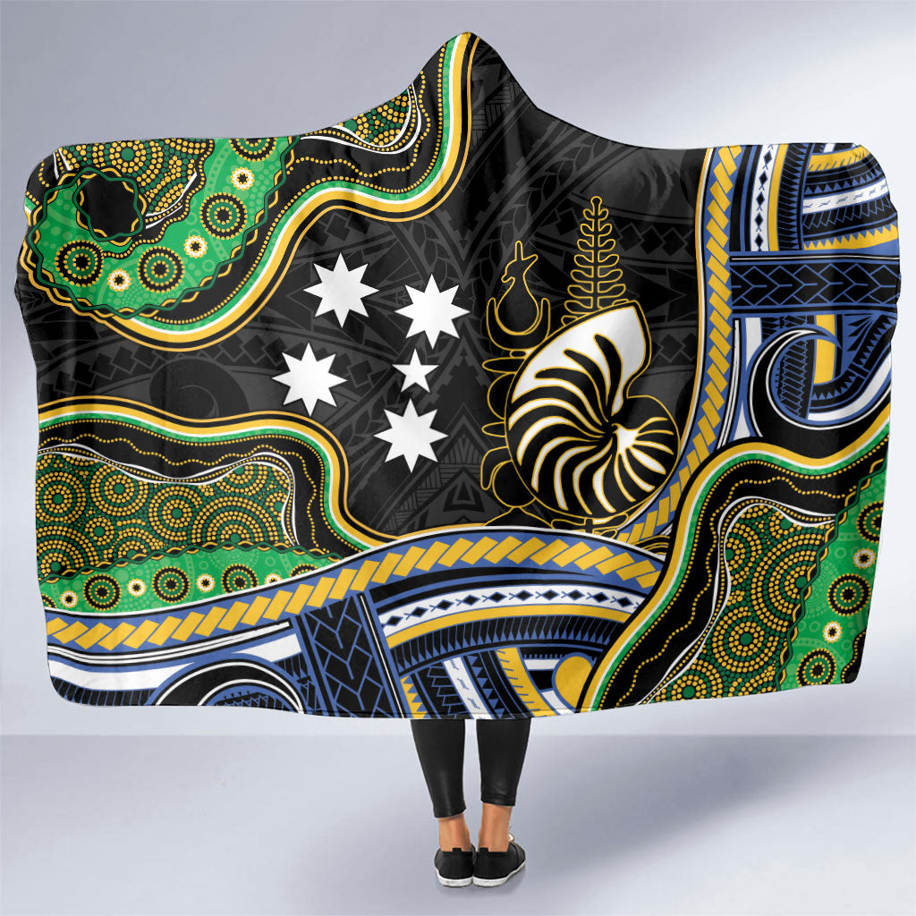 South Sea Islanders And New Caledonia Hooded Blanket Nautilus Shell Southern Cross Tribal Pattern