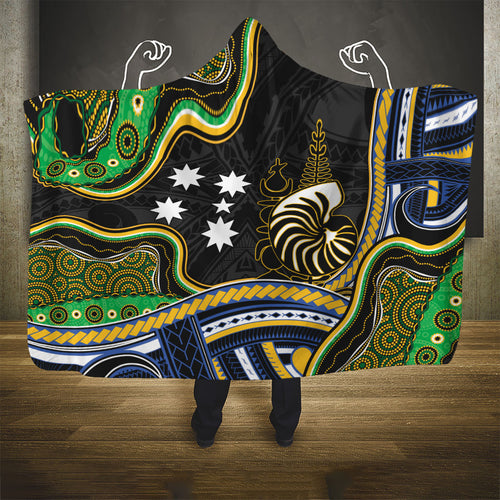 South Sea Islanders And New Caledonia Hooded Blanket Nautilus Shell Southern Cross Tribal Pattern