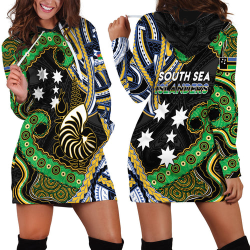 South Sea Islanders And New Caledonia Hoodie Dress Nautilus Shell Southern Cross Tribal Pattern