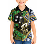 South Sea Islanders And New Caledonia Kid Hawaiian Shirt Nautilus Shell Southern Cross Tribal Pattern