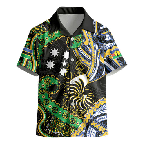 South Sea Islanders And New Caledonia Kid Hawaiian Shirt Nautilus Shell Southern Cross Tribal Pattern