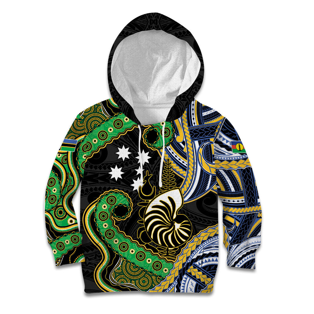 South Sea Islanders And New Caledonia Kid Hoodie Nautilus Shell Southern Cross Tribal Pattern