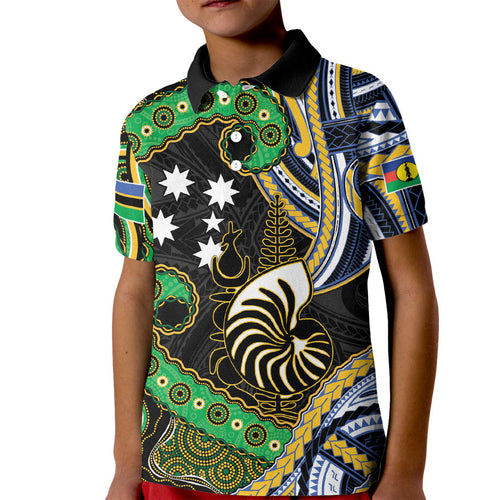 South Sea Islanders And New Caledonia Kid Polo Shirt Nautilus Shell Southern Cross Tribal Pattern