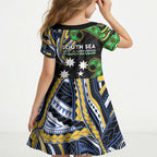 South Sea Islanders And New Caledonia Kid Short Sleeve Dress Nautilus Shell Southern Cross Tribal Pattern