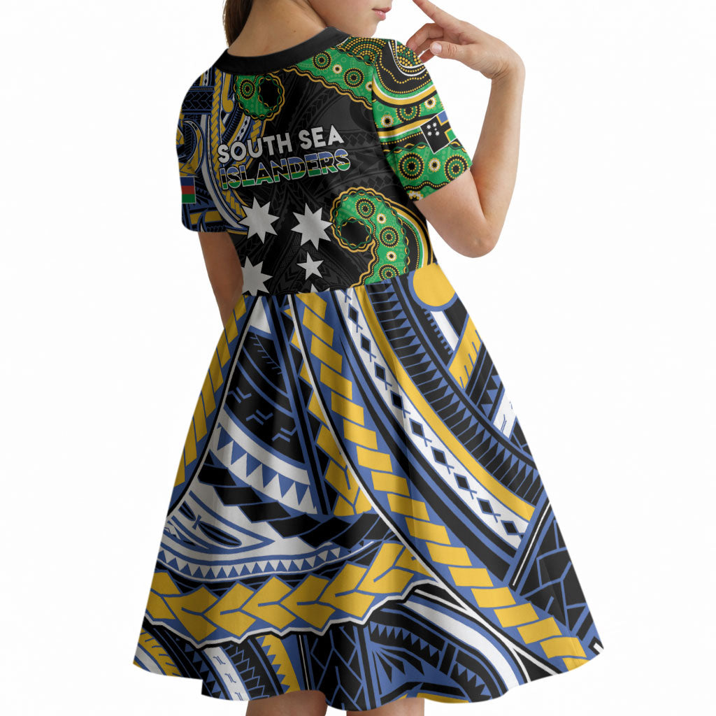 South Sea Islanders And New Caledonia Kid Short Sleeve Dress Nautilus Shell Southern Cross Tribal Pattern