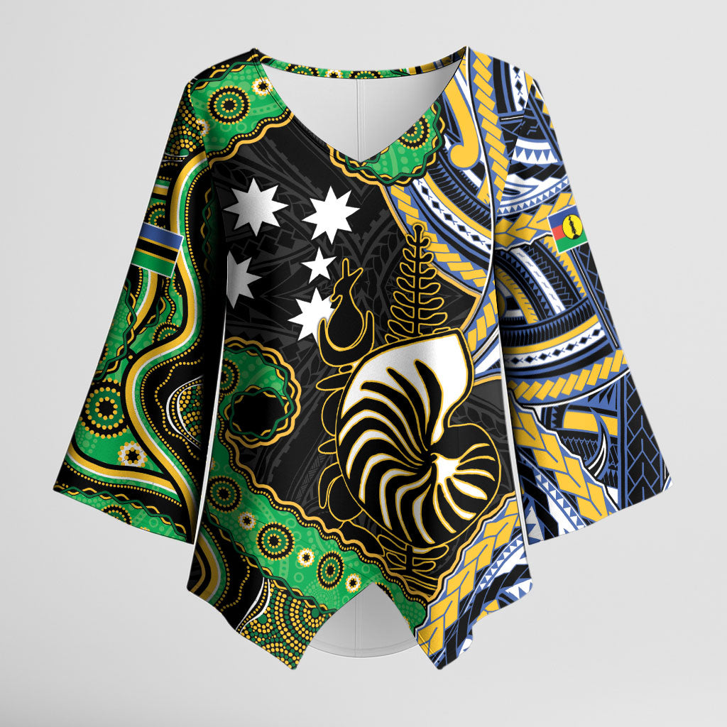 South Sea Islanders And New Caledonia Kimono Sleeve Blouse Nautilus Shell Southern Cross Tribal Pattern