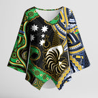 South Sea Islanders And New Caledonia Kimono Sleeve Blouse Nautilus Shell Southern Cross Tribal Pattern
