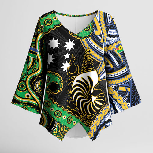 South Sea Islanders And New Caledonia Kimono Sleeve Blouse Nautilus Shell Southern Cross Tribal Pattern