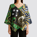 South Sea Islanders And New Caledonia Kimono Sleeve Blouse Nautilus Shell Southern Cross Tribal Pattern