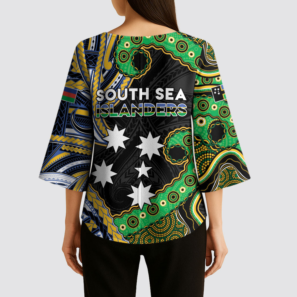 South Sea Islanders And New Caledonia Kimono Sleeve Blouse Nautilus Shell Southern Cross Tribal Pattern