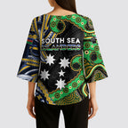 South Sea Islanders And New Caledonia Kimono Sleeve Blouse Nautilus Shell Southern Cross Tribal Pattern