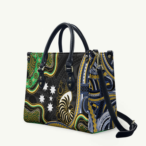 South Sea Islanders And New Caledonia Leather Bag Nautilus Shell Southern Cross Tribal Pattern
