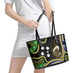 South Sea Islanders And New Caledonia Leather Tote Bag Nautilus Shell Southern Cross Tribal Pattern