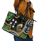 South Sea Islanders And New Caledonia Leather Tote Bag Nautilus Shell Southern Cross Tribal Pattern