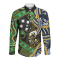 South Sea Islanders And New Caledonia Long Sleeve Button Shirt Nautilus Shell Southern Cross Tribal Pattern
