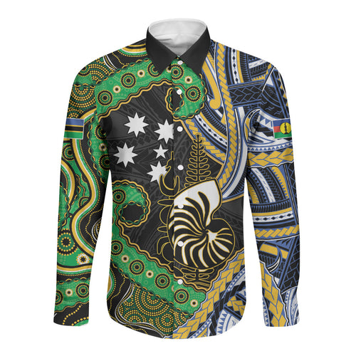 South Sea Islanders And New Caledonia Long Sleeve Button Shirt Nautilus Shell Southern Cross Tribal Pattern