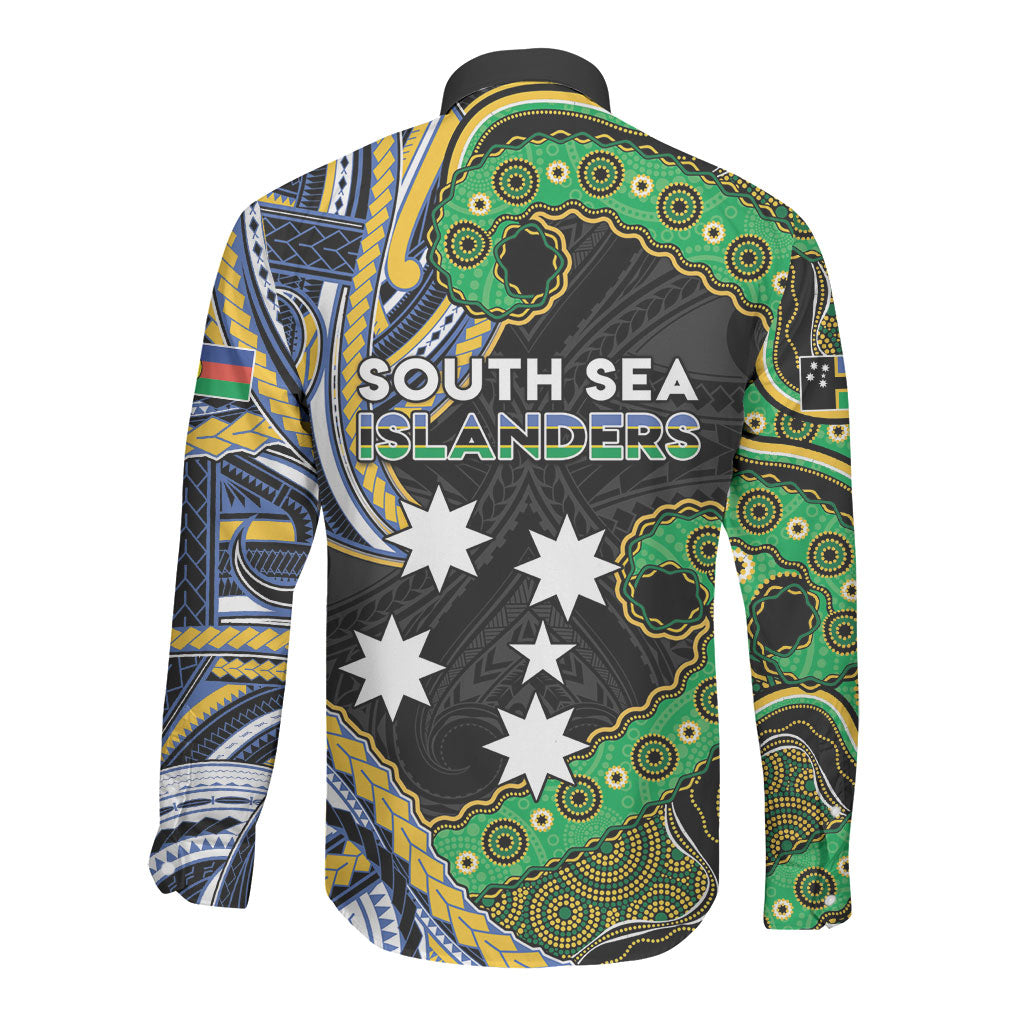 South Sea Islanders And New Caledonia Long Sleeve Button Shirt Nautilus Shell Southern Cross Tribal Pattern