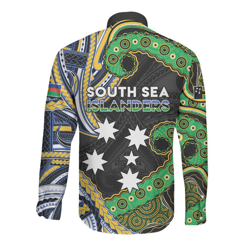 South Sea Islanders And New Caledonia Long Sleeve Button Shirt Nautilus Shell Southern Cross Tribal Pattern