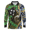 South Sea Islanders And New Caledonia Long Sleeve Polo Shirt Nautilus Shell Southern Cross Tribal Pattern