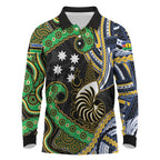 South Sea Islanders And New Caledonia Long Sleeve Polo Shirt Nautilus Shell Southern Cross Tribal Pattern