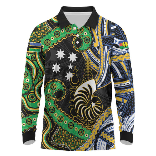 South Sea Islanders And New Caledonia Long Sleeve Polo Shirt Nautilus Shell Southern Cross Tribal Pattern