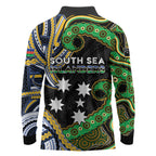 South Sea Islanders And New Caledonia Long Sleeve Polo Shirt Nautilus Shell Southern Cross Tribal Pattern