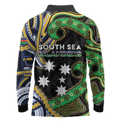 South Sea Islanders And New Caledonia Long Sleeve Polo Shirt Nautilus Shell Southern Cross Tribal Pattern