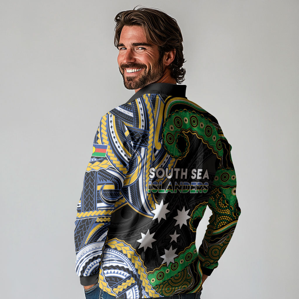 South Sea Islanders And New Caledonia Long Sleeve Polo Shirt Nautilus Shell Southern Cross Tribal Pattern