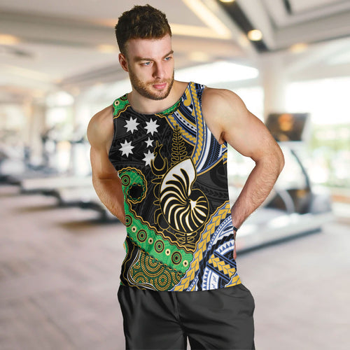 South Sea Islanders And New Caledonia Men Tank Top Nautilus Shell Southern Cross Tribal Pattern