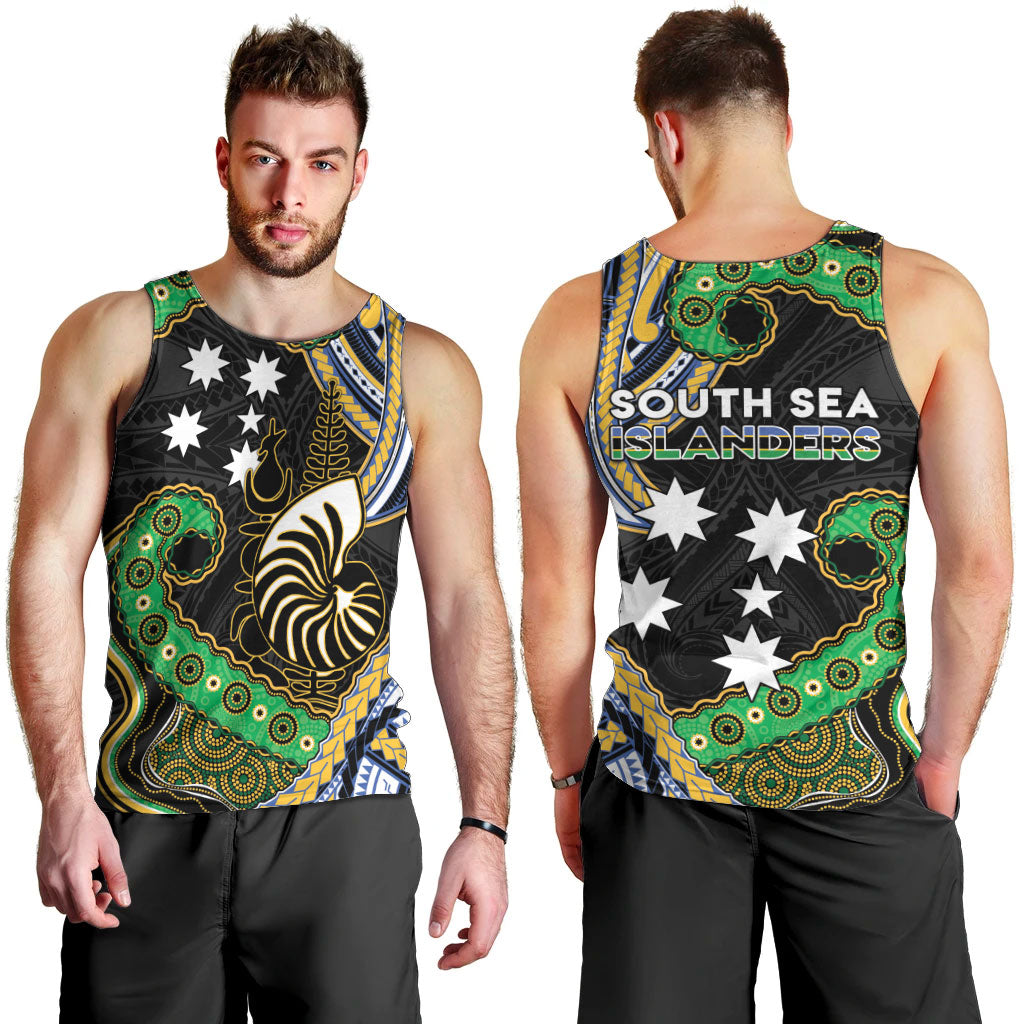 South Sea Islanders And New Caledonia Men Tank Top Nautilus Shell Southern Cross Tribal Pattern