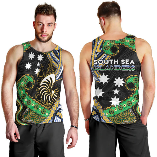 South Sea Islanders And New Caledonia Men Tank Top Nautilus Shell Southern Cross Tribal Pattern
