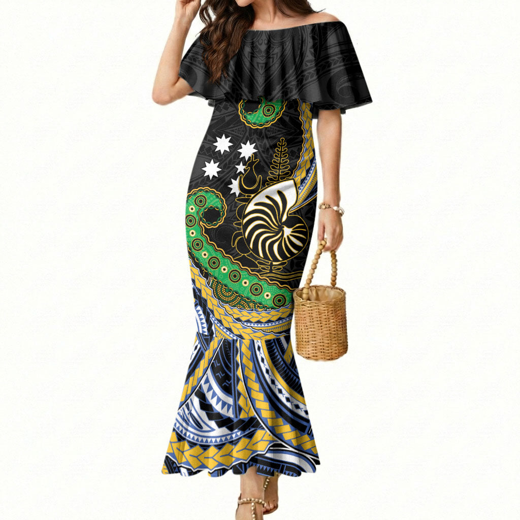 South Sea Islanders And New Caledonia Mermaid Dress Nautilus Shell Southern Cross Tribal Pattern