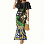 South Sea Islanders And New Caledonia Mermaid Dress Nautilus Shell Southern Cross Tribal Pattern