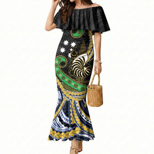South Sea Islanders And New Caledonia Mermaid Dress Nautilus Shell Southern Cross Tribal Pattern