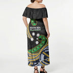 South Sea Islanders And New Caledonia Off Shoulder Maxi Dress Nautilus Shell Southern Cross Tribal Pattern