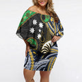 South Sea Islanders And New Caledonia Off Shoulder Short Dress Nautilus Shell Southern Cross Tribal Pattern