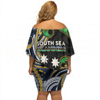 South Sea Islanders And New Caledonia Off Shoulder Short Dress Nautilus Shell Southern Cross Tribal Pattern