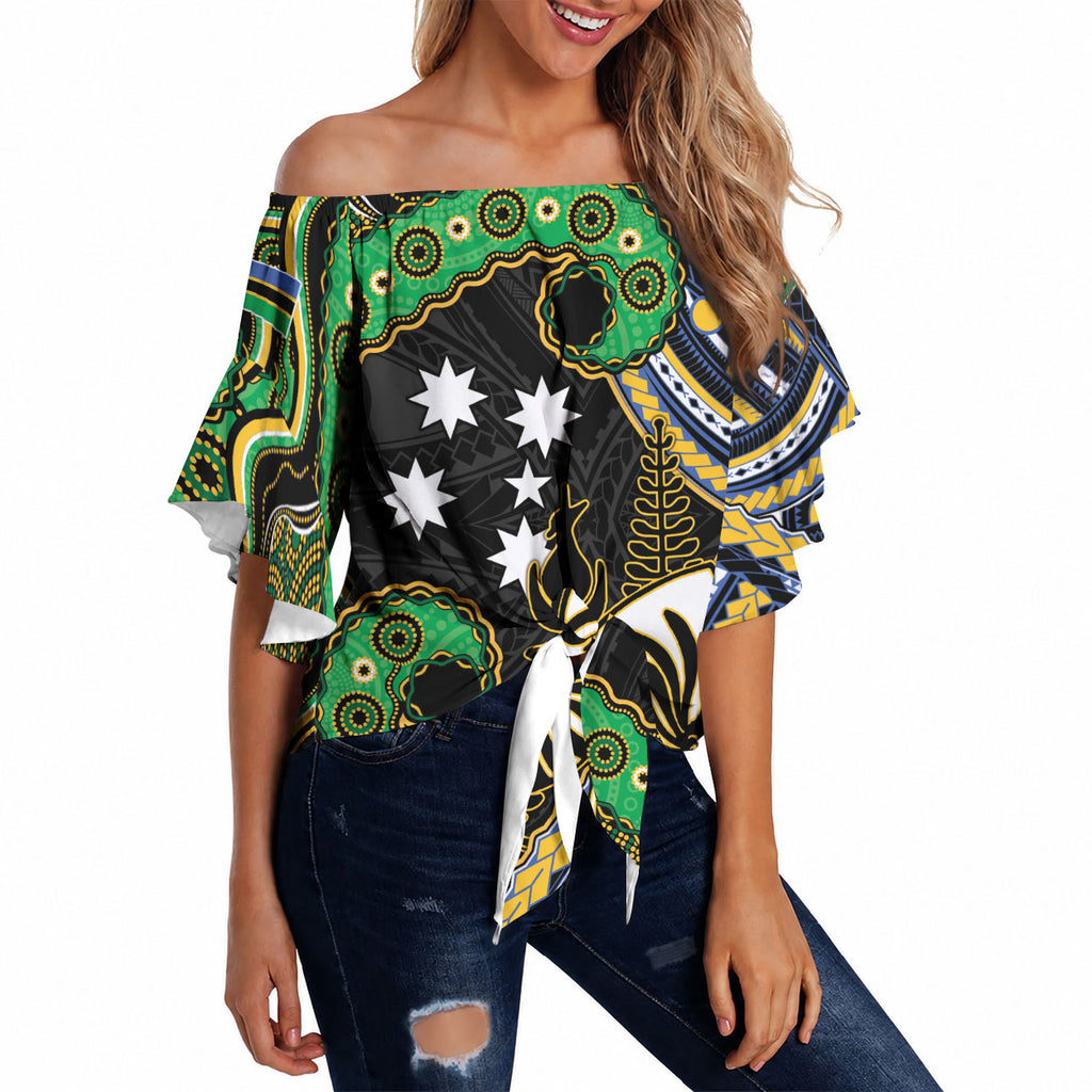 South Sea Islanders And New Caledonia Off Shoulder Wrap Waist Top Nautilus Shell Southern Cross Tribal Pattern