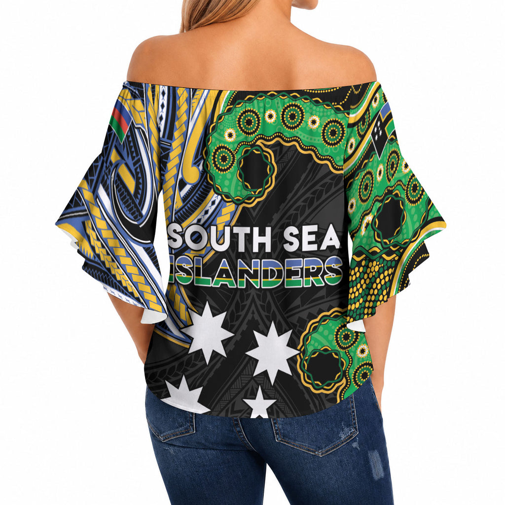 South Sea Islanders And New Caledonia Off Shoulder Wrap Waist Top Nautilus Shell Southern Cross Tribal Pattern