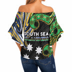 South Sea Islanders And New Caledonia Off Shoulder Wrap Waist Top Nautilus Shell Southern Cross Tribal Pattern